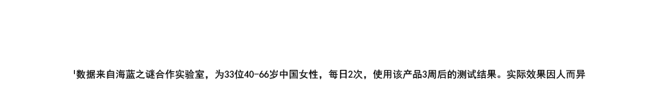 I数据来自海蓝之谜合作实验室，为33位40-66岁中国女性，每日2次，使用该产品3周后的测试结果。实际效果因人而异