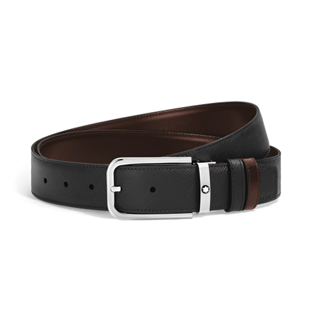 223415 35 mm Reversible Belt in Sartorial Leather with Rectangular Buckle