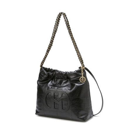 Black H Patch Leather Quilted Chain Hobo Bag M 流浪包