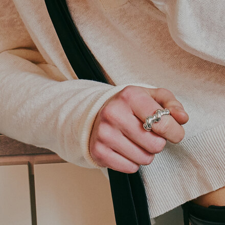 Celebrity Pick Wave Volume Ring Silver Free size 波浪戒指