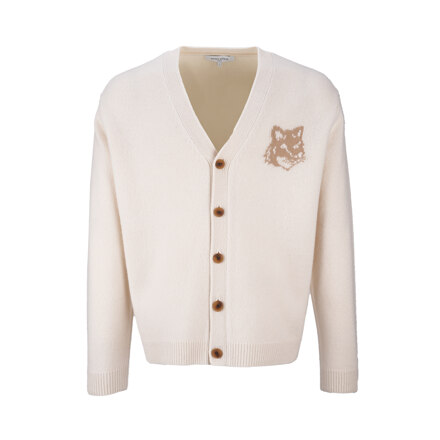 FOX HEAD INTARSIA MERINO CARDIGAN.