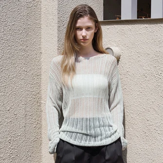 (T-7062)ICE LINEN NET COVER UP KNIT MR/GR F