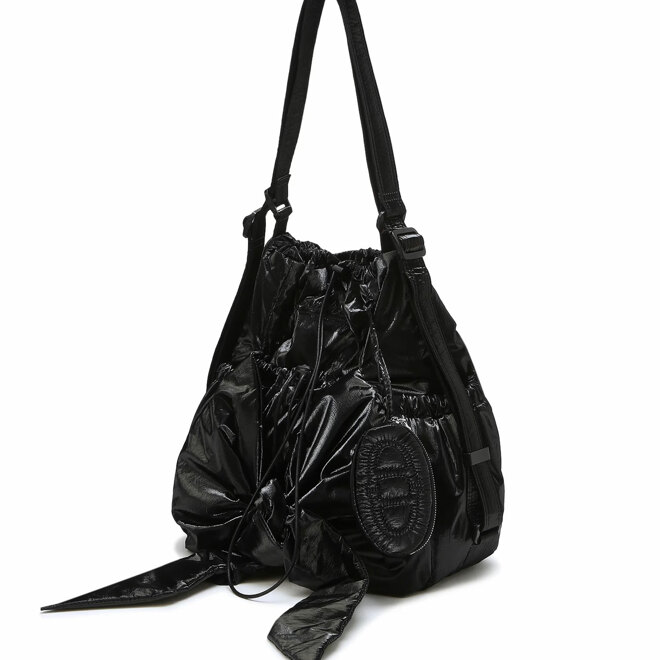 블랙 글로시 리본 백팩 겸 숄더백 S