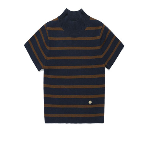 HALF NECK STRIPE KNIT NAVY FREE