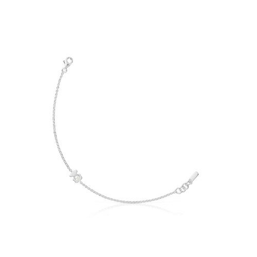 Silver bear chain Bracelet with cultured pearl