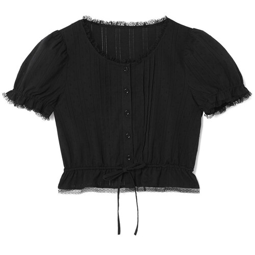 FRILL SHIRRING BLOUSE BLACK FREE