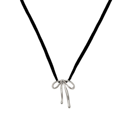 VELVET RIBBON PENDANT NECKLACE SILVER