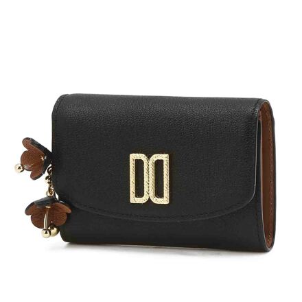 Black Azella Leather DD Deco Long Wallet with Detachable Flower Charm（长款钱包）