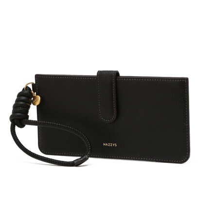 Black Cow Leather Slim Long Wallet (With Strap) 黑色长钱包
