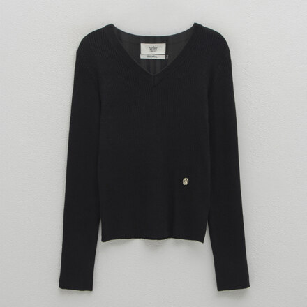 (T-6783)ESSENTIAL SLIM V-NECK KNIT BLACK XS-S