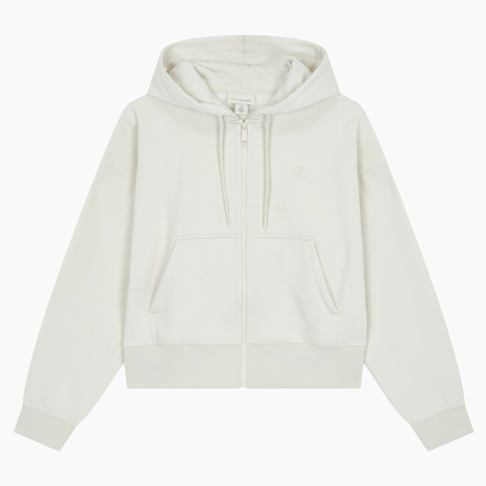 Women's Archive Relaxed Fit CK Small Logo Crop Fleece Hoodie_CHALK