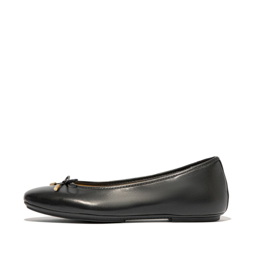 DELICATO BOW SOFT LEATHER BALLET FLATS Black