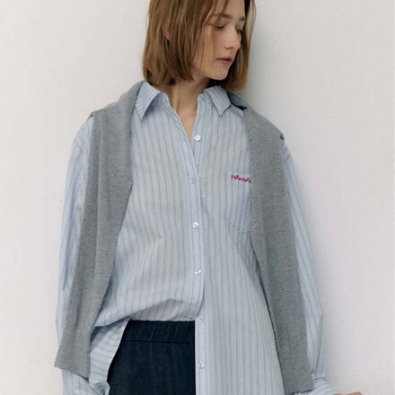 LACE STRIPE SHIRT BLUE FREE