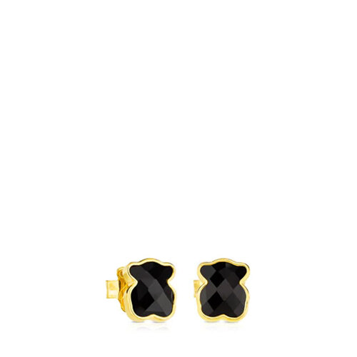 SILVER GOLD PLATED EARRINGS ONYX