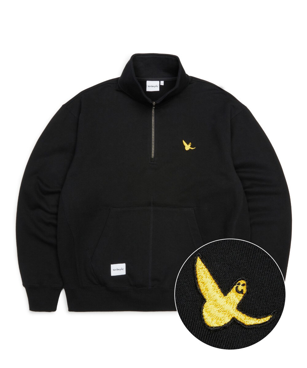ANGEL WAPPEN OG SWEAT HALF ZIP-UP BLACK - 마크 곤잘레스