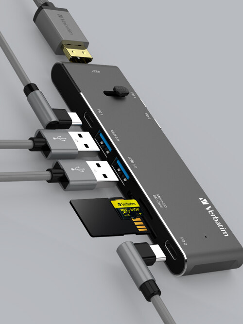 韩际新世界网上免税店-VERBATIM-CHARGER_CABLE-Verbatim Type C Hub Dual C (Retractable) with HDMI, Type Cx2, USB 3.0   