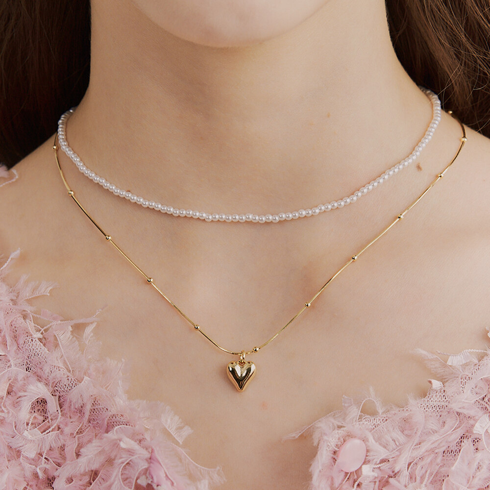 ■ENGBROX■ peace heart pearl necklace set EBNL23056SV 新世界独家] peace heart pearl necklace 项链set - engbrox