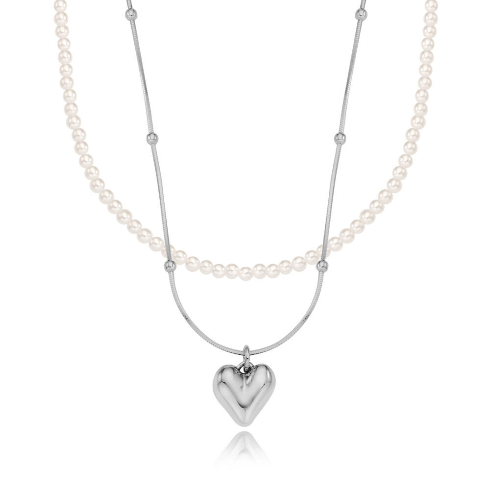 ■ENGBROX■ pave heart pearl necklace EBNL23059SV 新世界独家] peace heart pearl necklace 项链set - engbrox