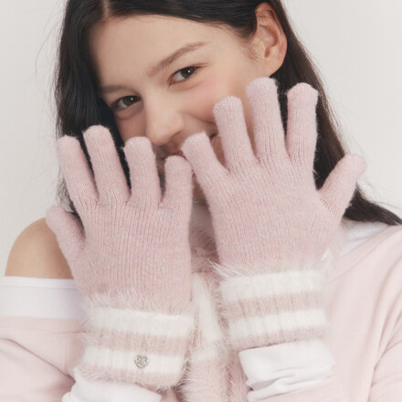 Furry Stripe Finger Hole Gloves_Pink