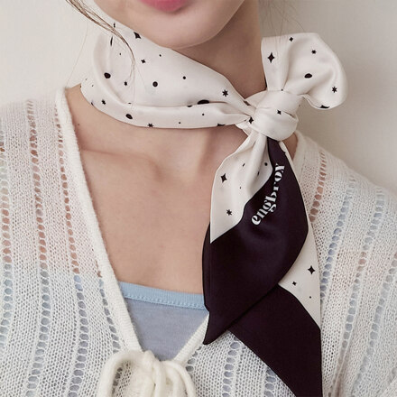 【张元英同款】 heart and sparkle twilly silk scarf_white (白色爱心闪耀窄丝巾)