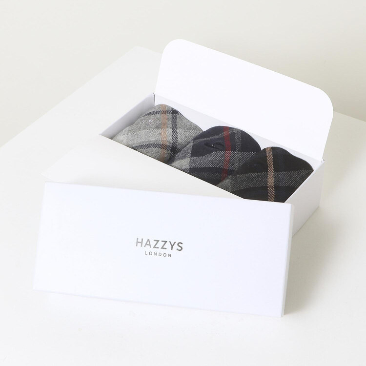 韩际新世界网上免税店-HAZZYS-时尚配饰-HJSS4E152WT Black Checkered Medium Wood Socks 3Set  袜子套装