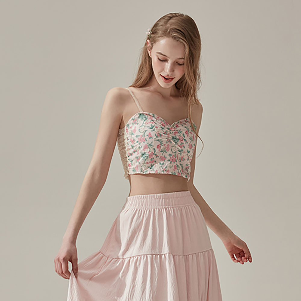 Pink Flower Lace Sleeveless Top One Size 粉色花朵蕾丝无袖上衣 - 均码
