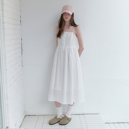petit lace button long dress - off white