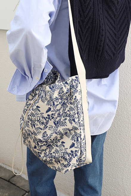 스트링 플라워 호피 프린트 에코백