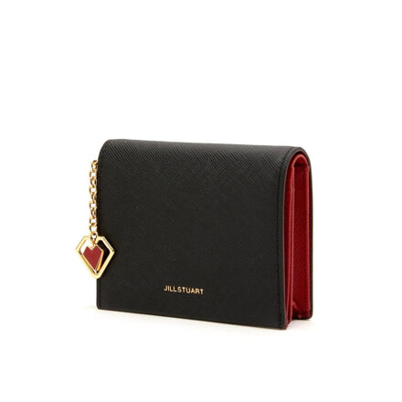 JAWA6F774BK [LILY] [BILL COMPARTMENT] BLACK PETITE CHARM COWHIDE RED COLOR BLOCK WALLET 对折钱包