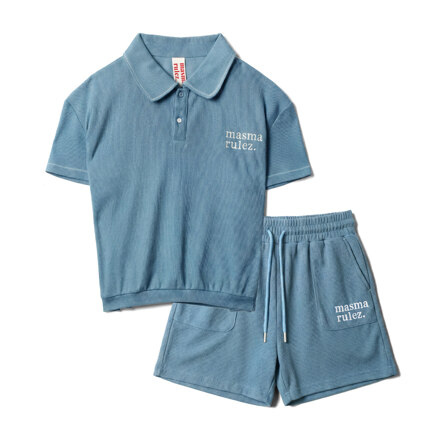 [SET] Textured Waffle Collar Half Set-Up_Ash Blue