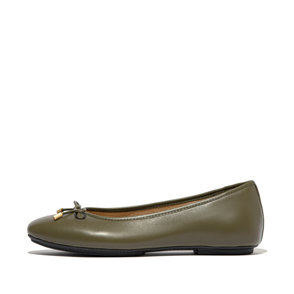 DELICATO BOW SOFT LEATHER BALLET FLATS Deep Olive