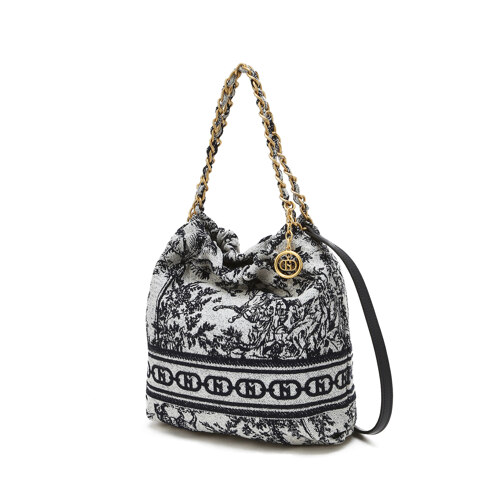 HIBA5F671N3 Navy Signature H Toile Jacquard Chain Hobo Shoulder Bag S -  单肩包