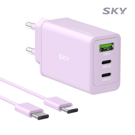 GaN 65W Mini 3-Port Ultra-Fast Charger - Purple (with cable)（充电器）