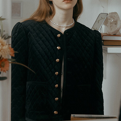韩际新世界网上免税店-ROLAROLA-服饰-QUILTING VELVET JACKET BLACK FREE 上衣