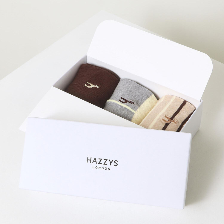 韩际新世界网上免税店-HAZZYS-时尚配饰-HISS4E303W2 Puppy Embroidery Mixed Pattern Medium Socks 3Set  袜子套装