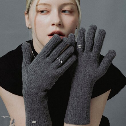 Livadia Heart Knit Long Glove_charcoal