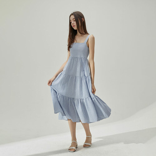 Bijou Stripe Tiered Long Dress One Size 露珠条纹层叠长连衣裙 - 均码