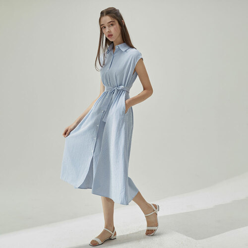 Positano Shirt Tie Long Dress - Blue One Size 波西塔诺衬衫系带长连衣裙 - 蓝色 均码