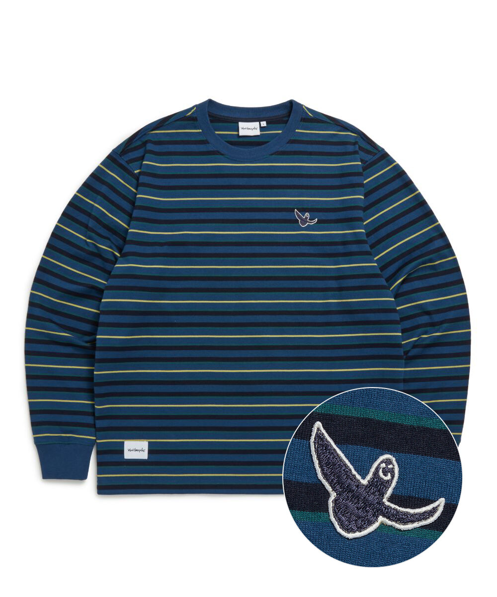 ANGEL WAPPEN MULTI STRIPE L/S TEE BLUE - 마크 곤잘레스