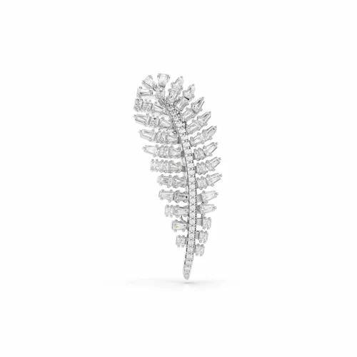 VIENNA:BROOCH FEATHER WHITE/RHS