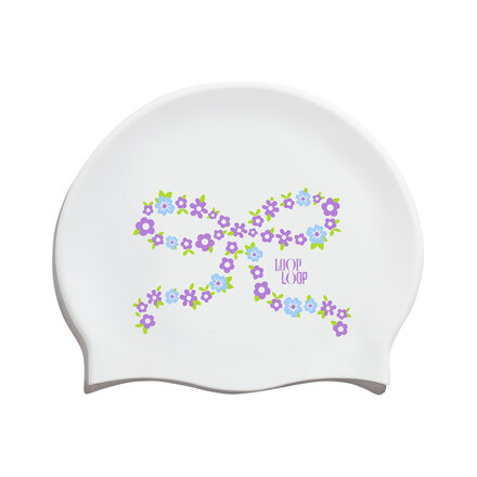 Ribbon Tie Silicone Swim Cap Purple