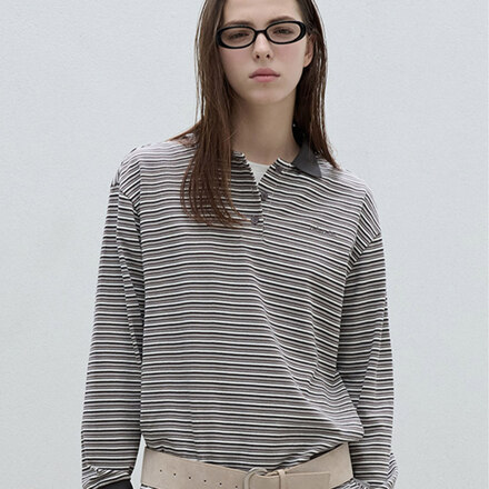 ROLA COLLAR STRIPE T-SHIRT GRAY FREE / T恤