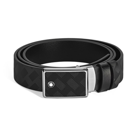 Black/Black 35mm Reversible Leather Belt with Marquetry Plate Buckle 皮带