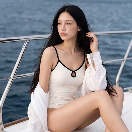 MINERVA KEYHOLE COLOR-BLOCK MONOKINI CREAM