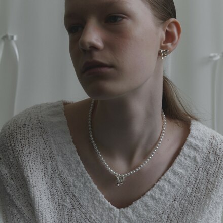 ribbon pearl necklace - silver