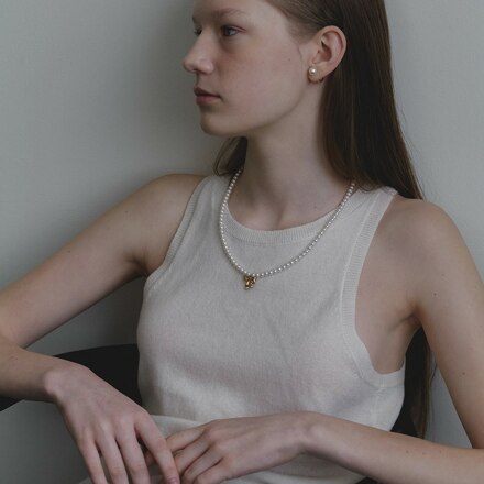 ribbon pearl necklace - gold