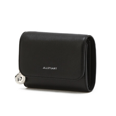 JAWA6E701BK Black Flower Charm 牛皮 Trifold Wallet