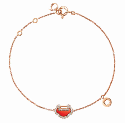 Petite Yu Yi bracelet in 18K rose gold with diamonds and red agate 手链