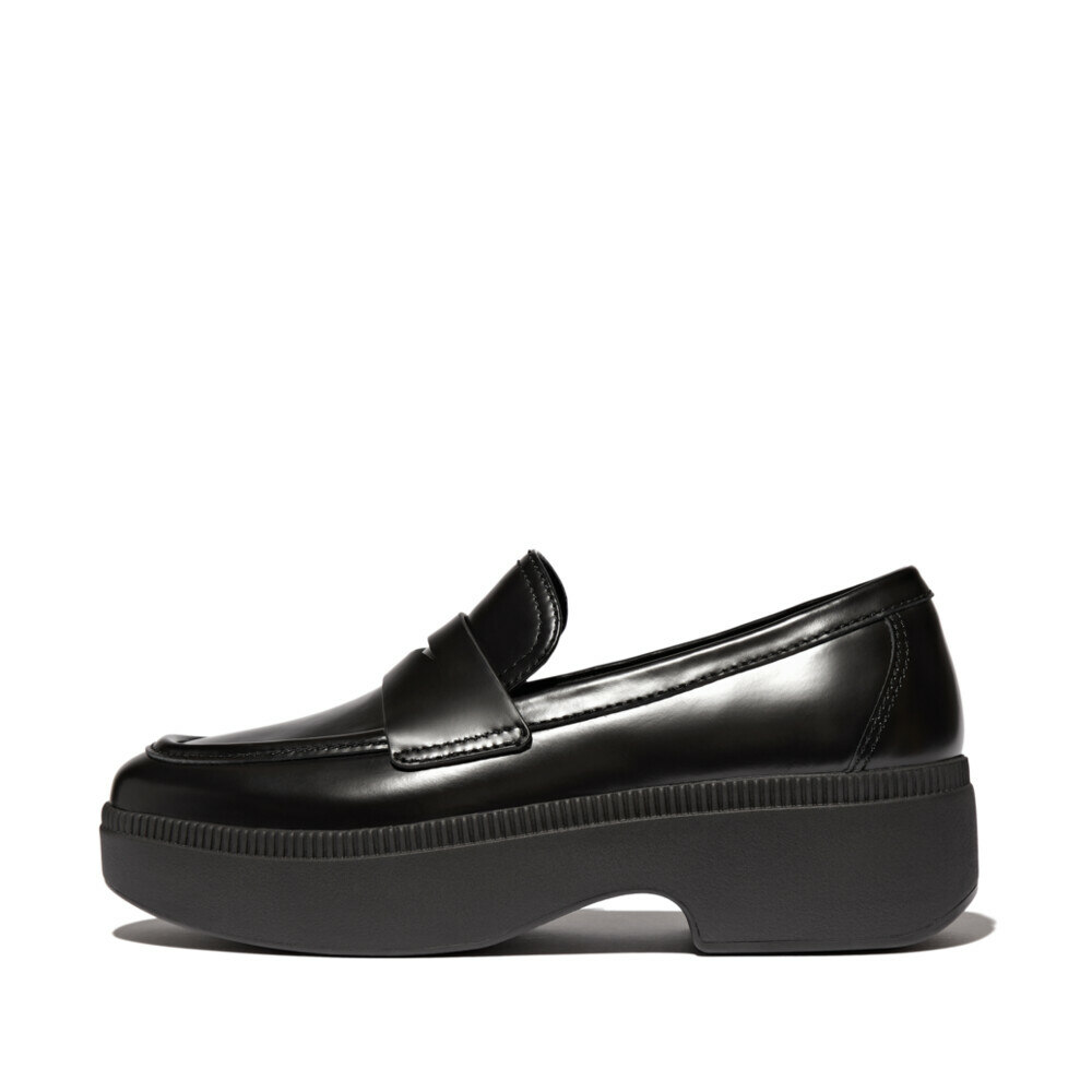 F-LUMA  BOX-LEATHER DEMI-WEDGE PENNY LOAFERS Black