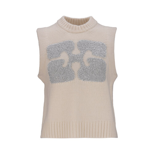 GANNI_GRAPHIC WOOL MIX VEST_EGRET